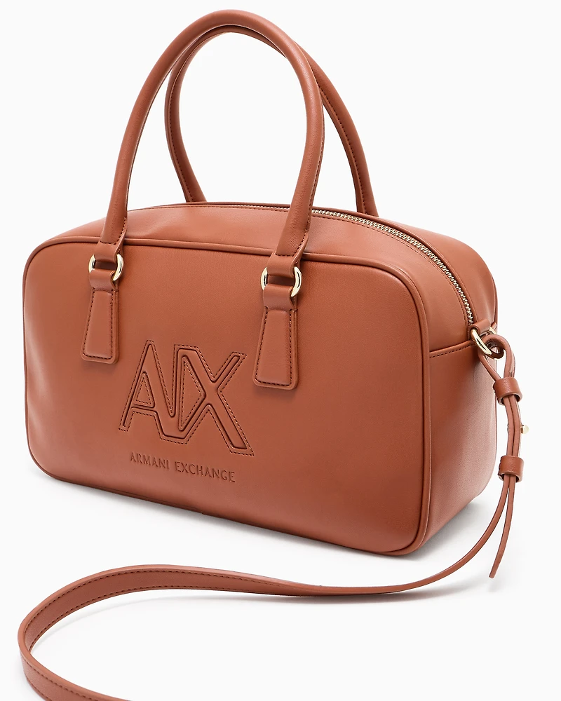 Armani Exchange - TOP HANDLE SHOULDER BAG WITH EMBOSSED LOGO, Woman, Camel, Size: TU