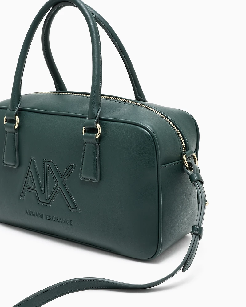 Armani Exchange - TOP HANDLE SHOULDER BAG WITH EMBOSSED LOGO, Woman, Green, Size: TU