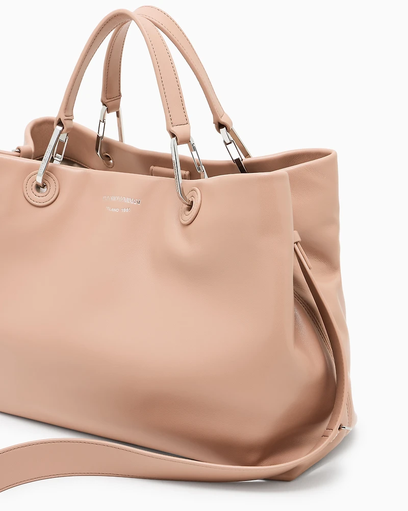 Emporio Armani - Nappa-leather medium MyEA shopper bag , Woman, Beige, Size: TU