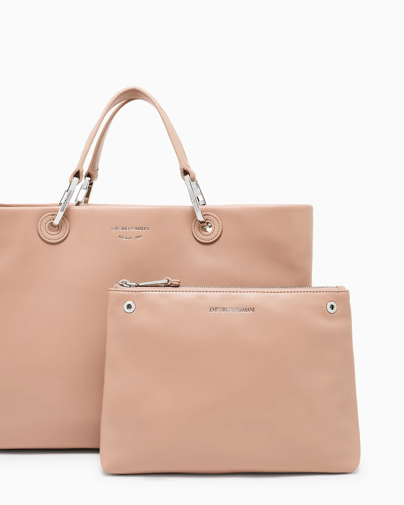 Emporio Armani - Nappa-leather medium MyEA shopper bag , Woman, Beige, Size: TU