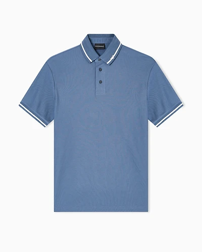 Emporio Armani - Piqué polo shirt with micro eagle embroidery and trim, Man, Light Blue, Size: