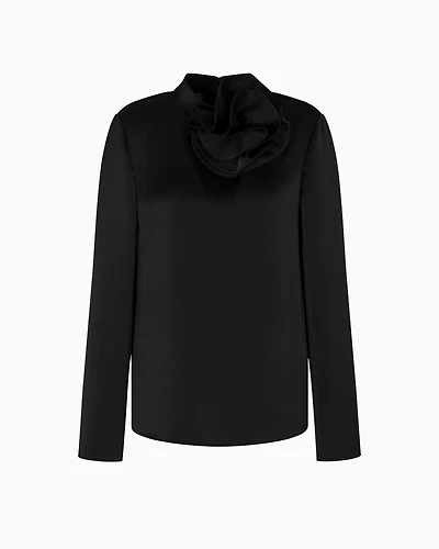 Emporio Armani - Blouse with satin flower detail, Woman, Black, Size: