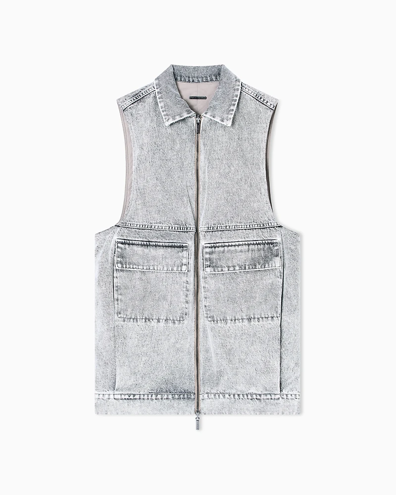 Long vest stone washed denim