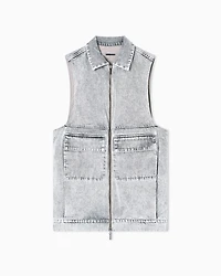 Long vest stone washed denim
