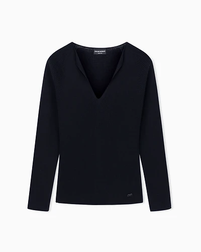 Emporio Armani - Polygon capsule collection virgin wool blend V-neck jumper, Woman, Black, Size: