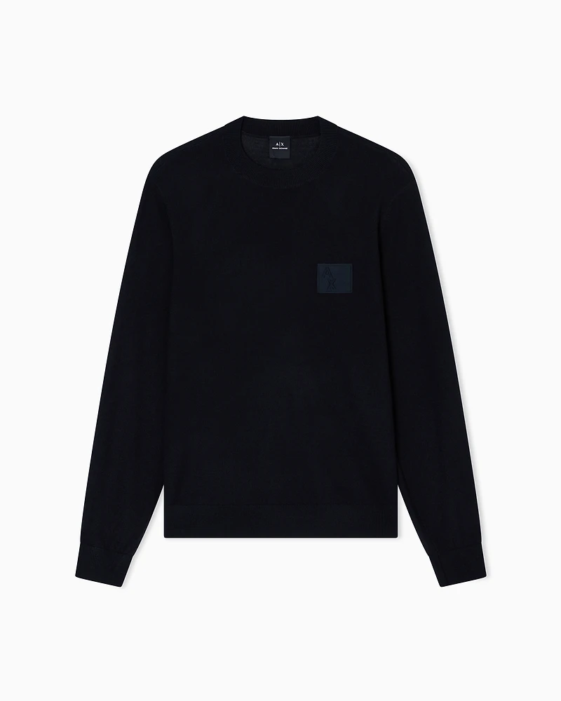 Armani Exchange - Crew neck sweater with patch, Man, Black, Size:
