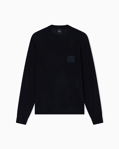 Armani Exchange - Crew neck sweater with patch, Man, Black, Size: