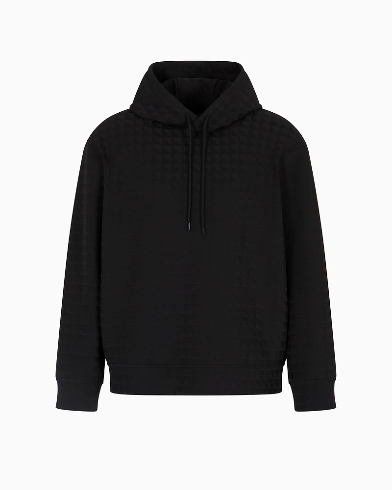 Emporio Armani - ASV Lyocell-blend jacquard jersey hooded sweatshirt with repeated eagle motif, Man, Black, Size: