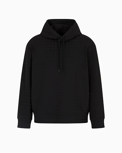 Emporio Armani - ASV Lyocell-blend jacquard jersey hooded sweatshirt with repeated eagle motif, Man, Black, Size:
