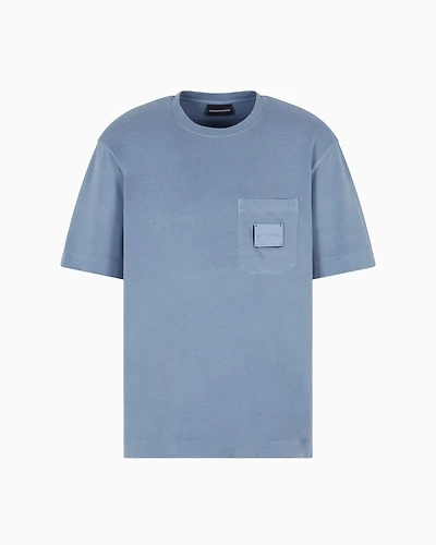 Emporio Armani - ASV jersey T-shirt with leather logo patch, Man, Light Blue, Size: