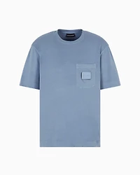 Emporio Armani - ASV jersey T-shirt with leather logo patch, Man, Light Blue, Size:
