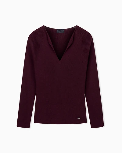 Emporio Armani - Polygon capsule collection virgin wool blend V-neck jumper, Woman, Burgundy, Size: