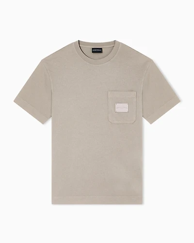 Emporio Armani - ASV jersey T-shirt with leather logo patch, Man, Beige, Size:
