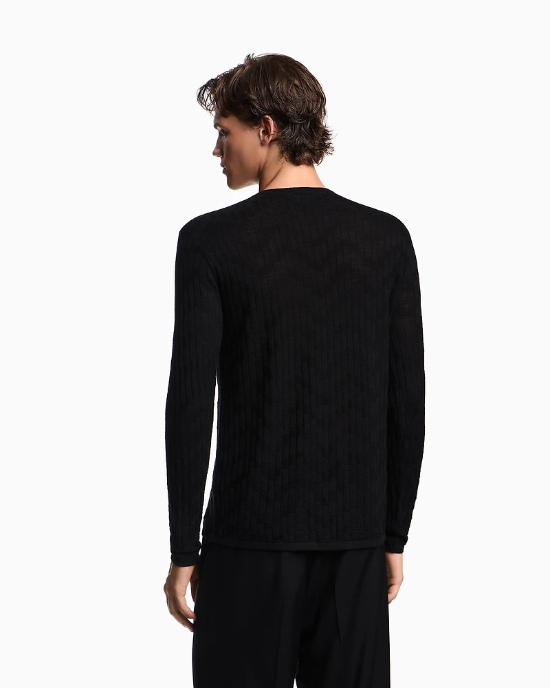 Emporio Armani - Patterned knit wool and silk blend jumper, Man, Black, Size: