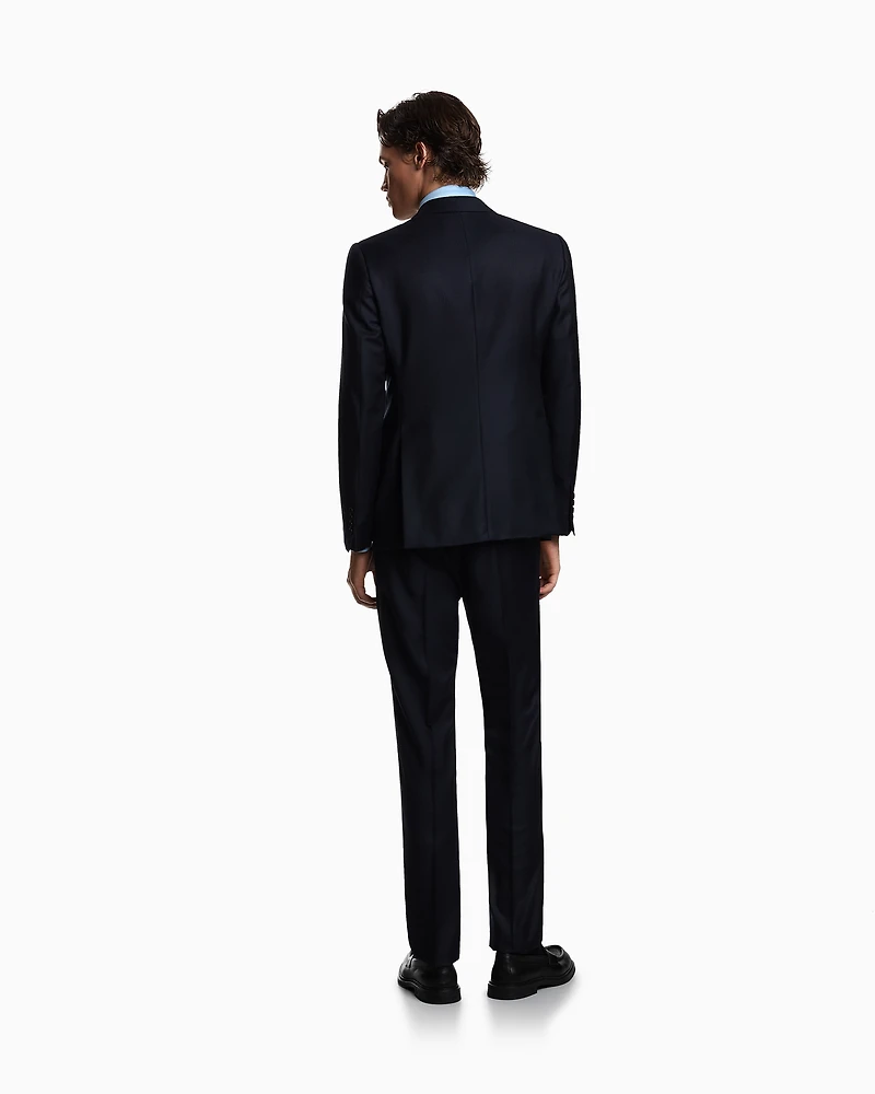 Emporio Armani - Regular-fit single-breasted suit stippled micro-chevron virgin wool, Man, Blue, Size: