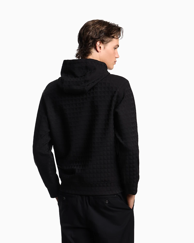 Emporio Armani - ASV Lyocell-blend jacquard jersey hooded sweatshirt with repeated eagle motif, Man, Black, Size:
