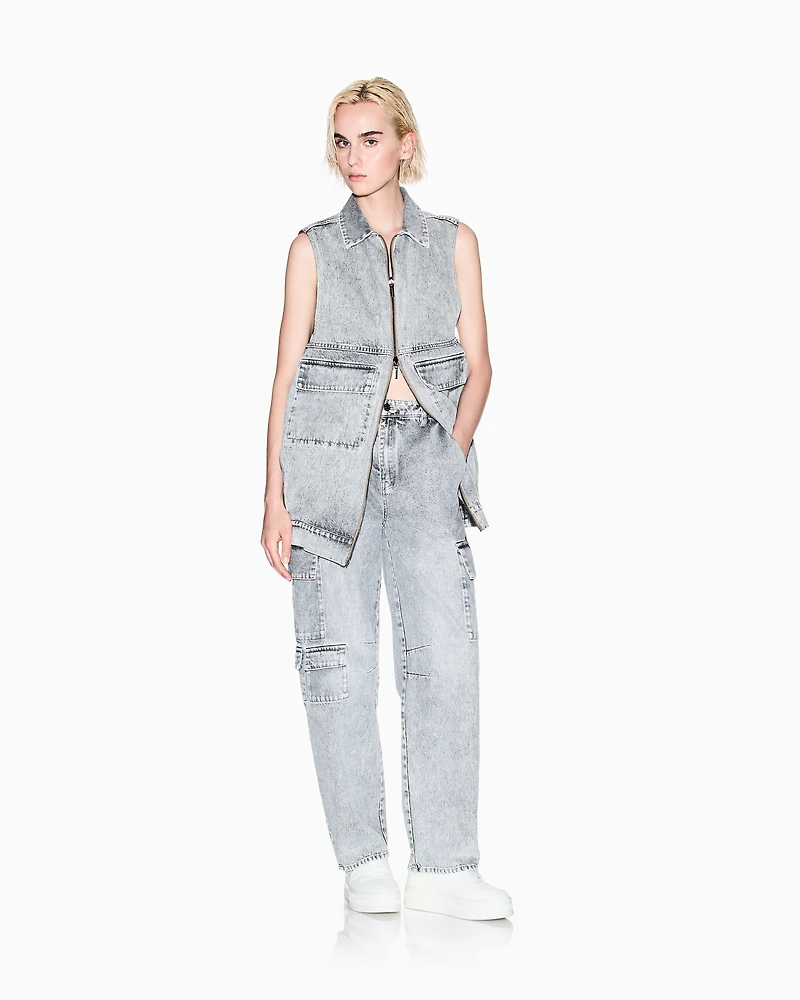 Long vest stone washed denim