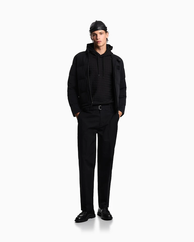 Emporio Armani - ASV Lyocell-blend jacquard jersey hooded sweatshirt with repeated eagle motif, Man, Black, Size: