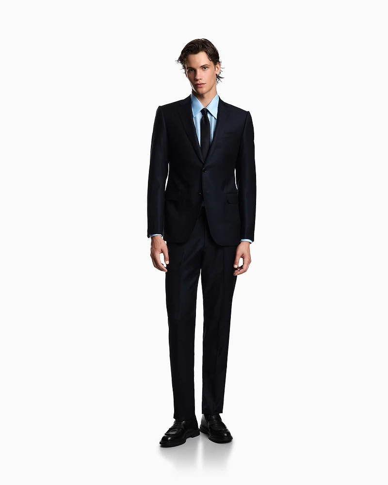 Emporio Armani - Regular-fit single-breasted suit stippled micro-chevron virgin wool, Man, Blue, Size: