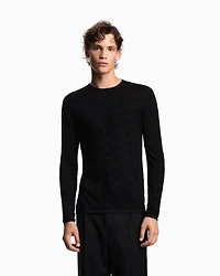 Emporio Armani - Patterned knit wool and silk blend jumper, Man, Black, Size: