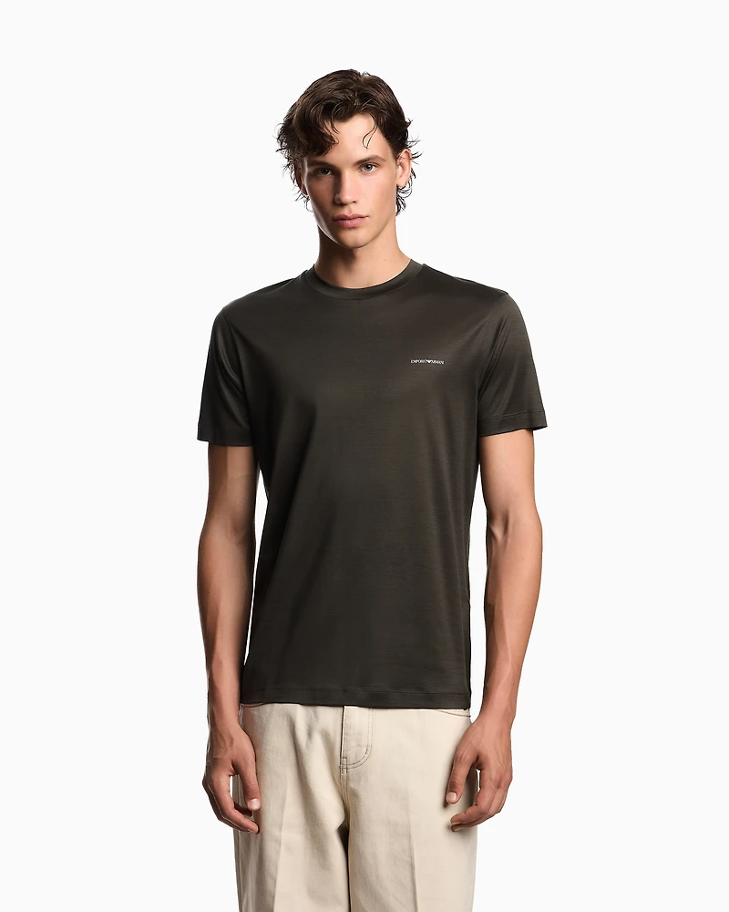 Emporio Armani - ASV Lyocell blend jersey T-shirt with micro logo lettering, Man, Green, Size:
