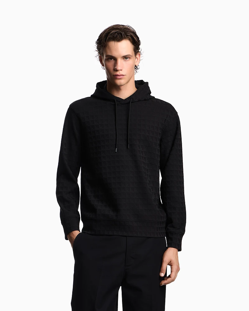 Emporio Armani - ASV Lyocell-blend jacquard jersey hooded sweatshirt with repeated eagle motif, Man, Black, Size: