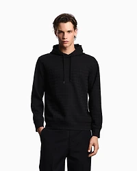 Emporio Armani - ASV Lyocell-blend jacquard jersey hooded sweatshirt with repeated eagle motif, Man, Black, Size: