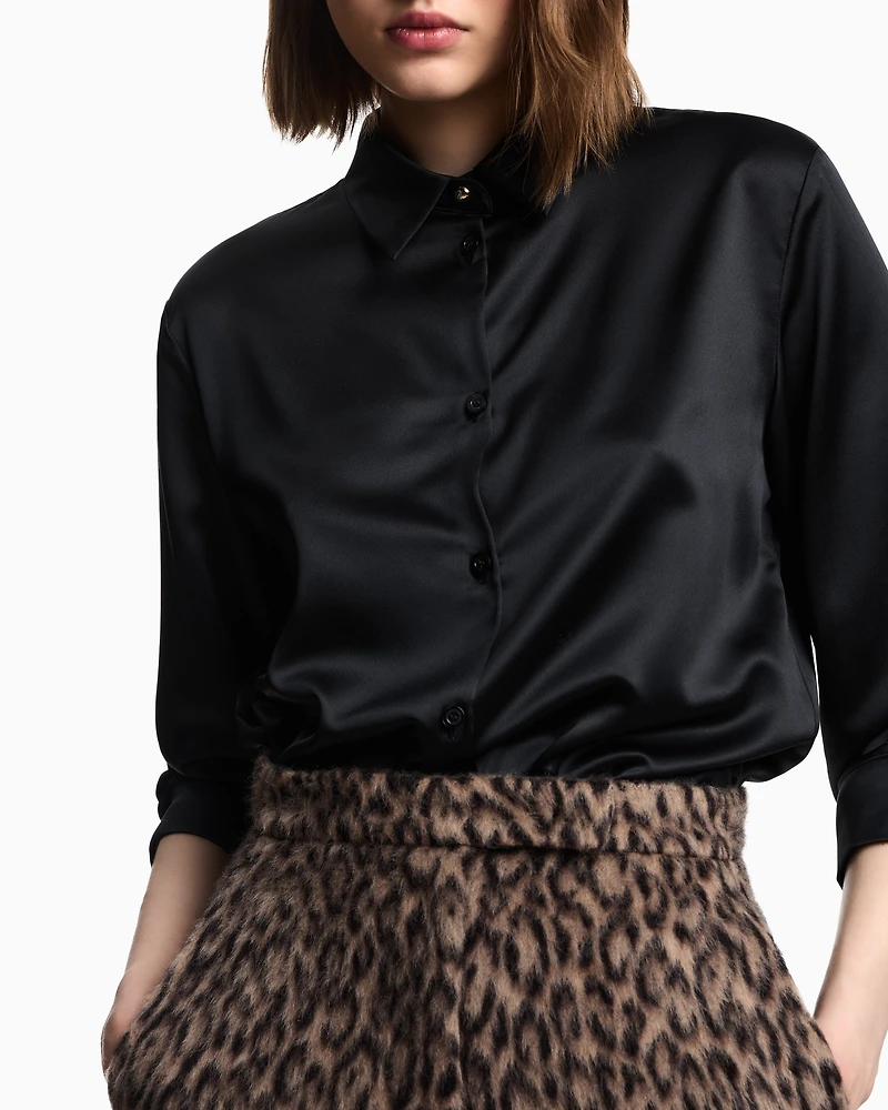 Emporio Armani - Valentine’s Day capsule collection satin crêpe shirt, Woman, Black, Size: