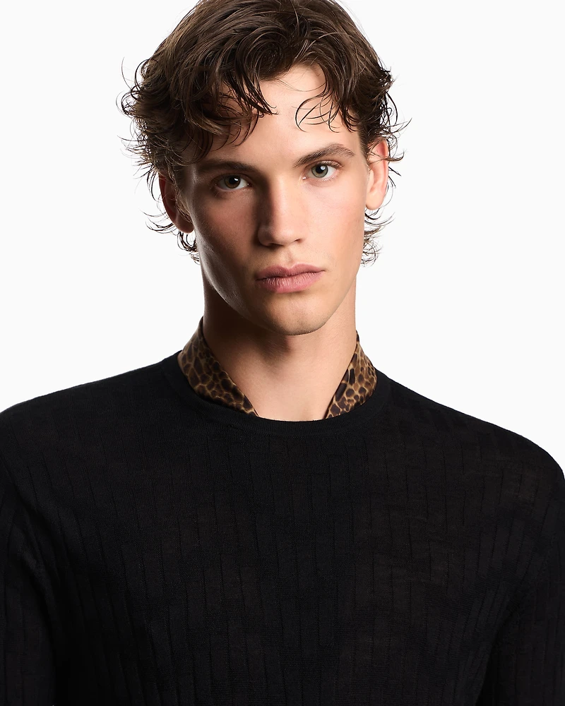 Emporio Armani - Patterned knit wool and silk blend jumper, Man, Black, Size: