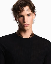 Emporio Armani - Patterned knit wool and silk blend jumper, Man, Black, Size: