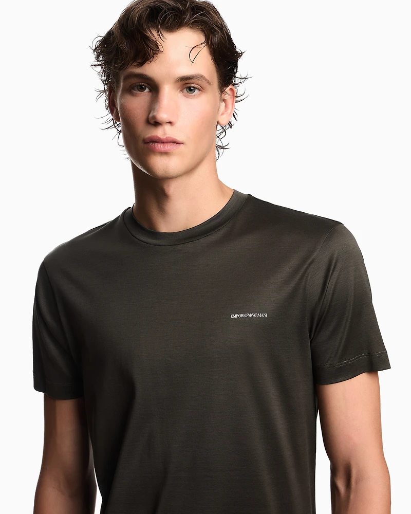 Emporio Armani - ASV Lyocell blend jersey T-shirt with micro logo lettering, Man, Green, Size: