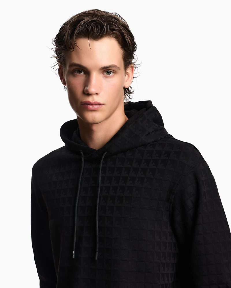 Emporio Armani - ASV Lyocell-blend jacquard jersey hooded sweatshirt with repeated eagle motif, Man, Black, Size: