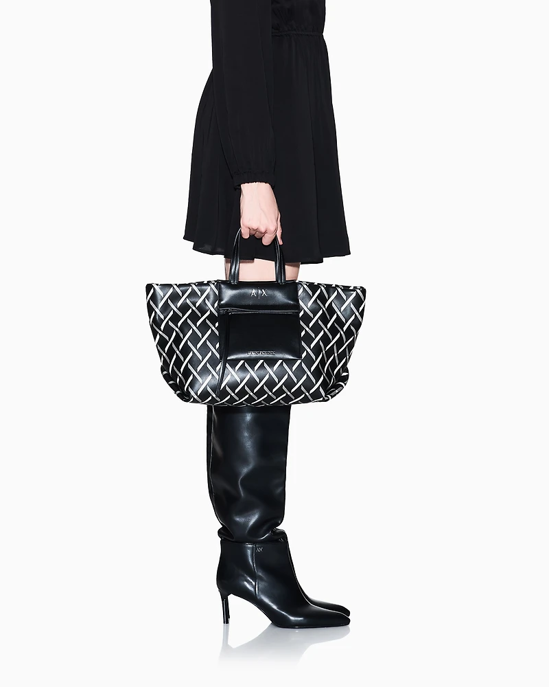 Armani Exchange - Diamond Graphic Tote Bag, Woman, Black, Size: TU