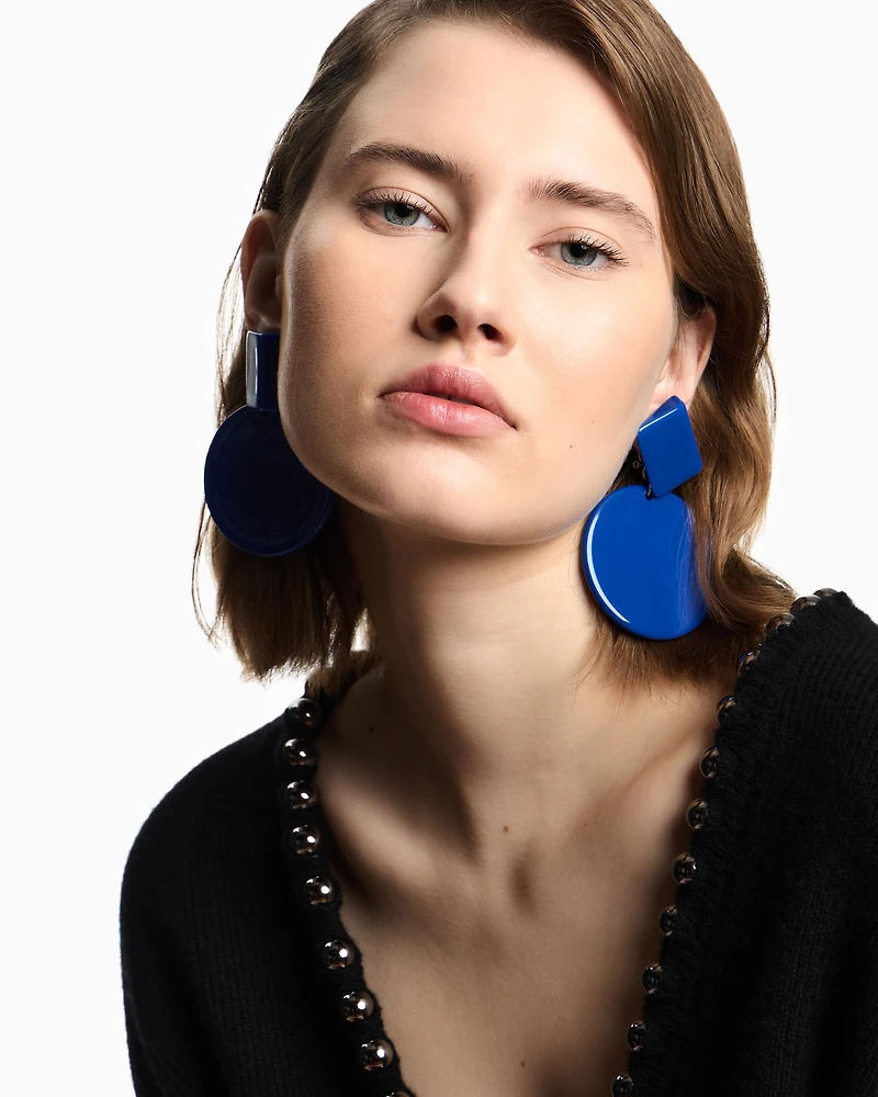 Emporio Armani - Oversized hoop pendant earrings, Woman, Blue, Size: TU