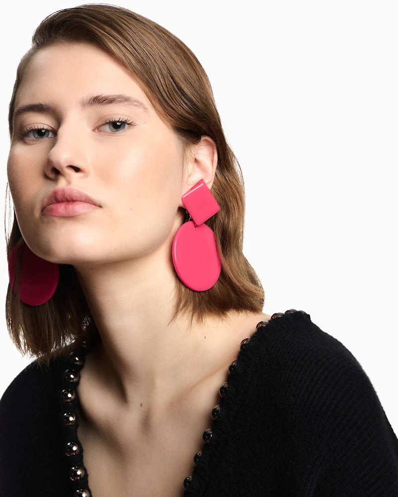 Emporio Armani - Oversized hoop pendant earrings, Woman, Pink, Size: TU