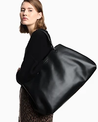 Emporio Armani - Large nappa leather MyEA shopper bag, Woman, Black, Size: TU