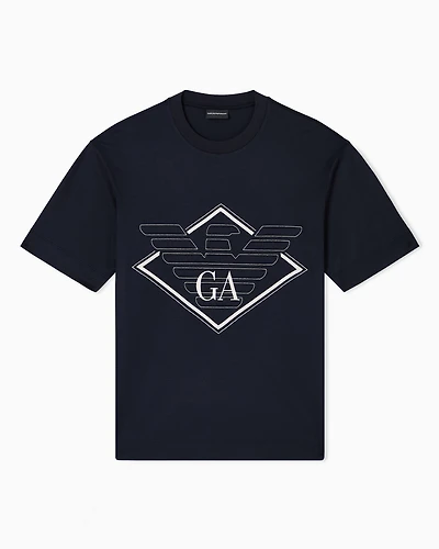 Emporio Armani - ASV Lyocell-blend jersey T-shirt with oversized eagle embroidery, Man, Navy Blue, Size: