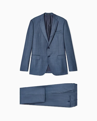 Emporio Armani - Single-breasted suit a silky-finish grisaille, Man, Blue, Size: