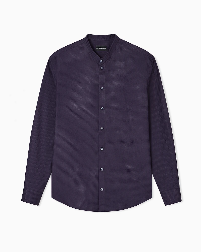 Emporio Armani - Armure-effect jacquard guru collar shirt, Man, Patterned, Size: