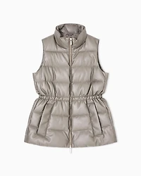 Padded sleeveless jacket with a coated effect