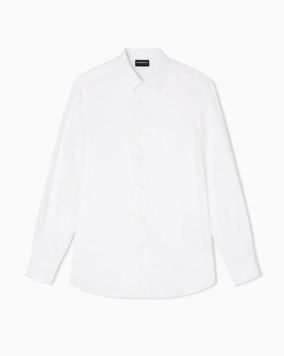 Emporio Armani - Jacquard Lyocell shirt with all-over eagles, Man, White, Size: