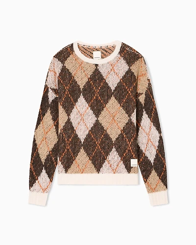 Emporio Armani - New York Capsule Collection oversized jumper a jacquard wool blend with an Argyle motif, Man, Brown, Size: