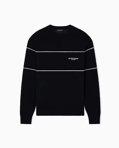 Emporio Armani - Virgin-wool jumper with jacquard logo, Man, Black, Size:
