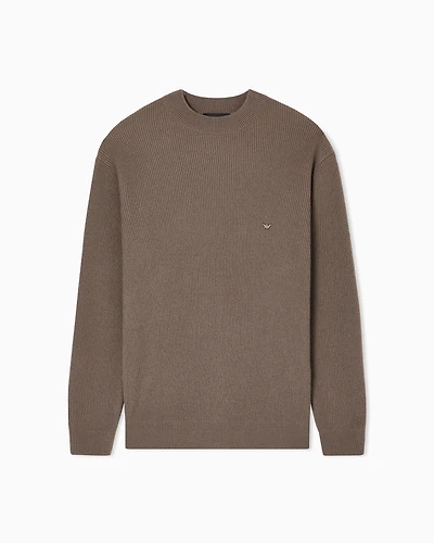Emporio Armani - Fisherman’s rib virgin-wool jumper, Man, Beige, Size: