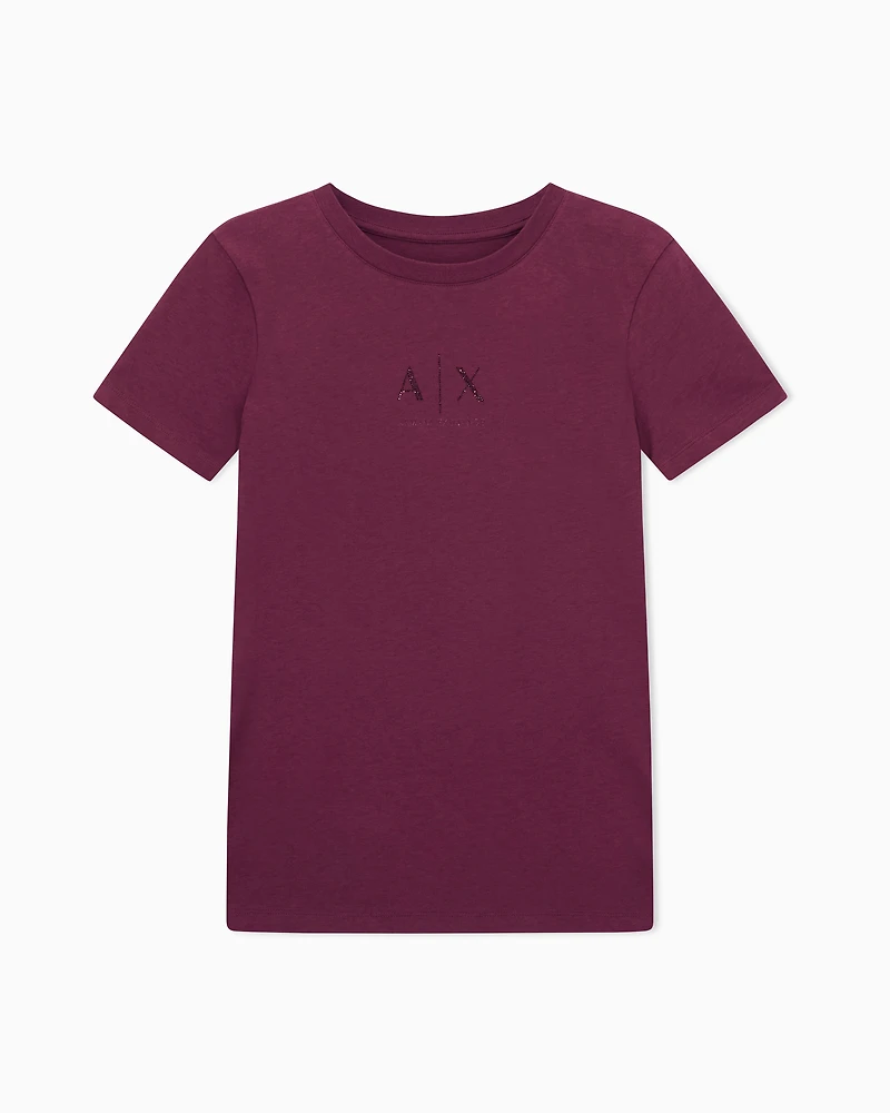Armani Exchange - Regular fit T-shirt with glitter logo, Woman, Burgundy, Size: