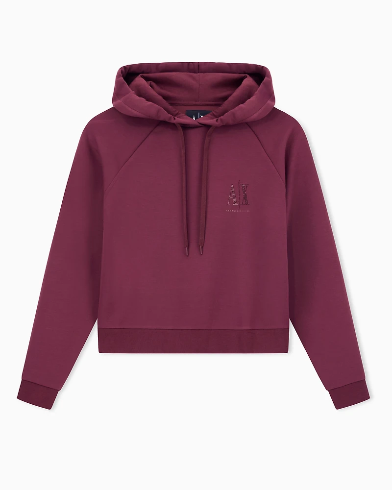 Armani Exchange - Glitter Logo Hoodie, Woman, Burgundy, Size:
