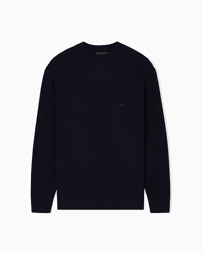 Emporio Armani - Fisherman’s rib virgin-wool jumper, Man, Navy Blue, Size: