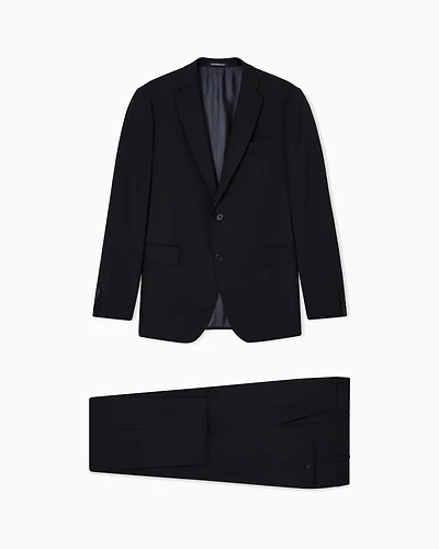 Emporio Armani - Single-breasted suit natural stretch, tropical light wool, Man, Black, Size: