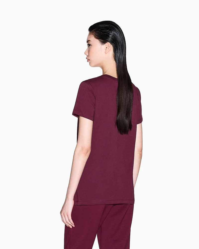 Armani Exchange - Regular fit T-shirt with glitter logo, Woman, Burgundy, Size: