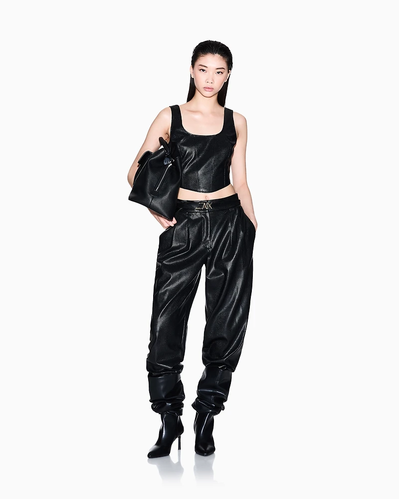 Armani Exchange - Faux-Leather Cropped Trousers, Woman, Black, Size: